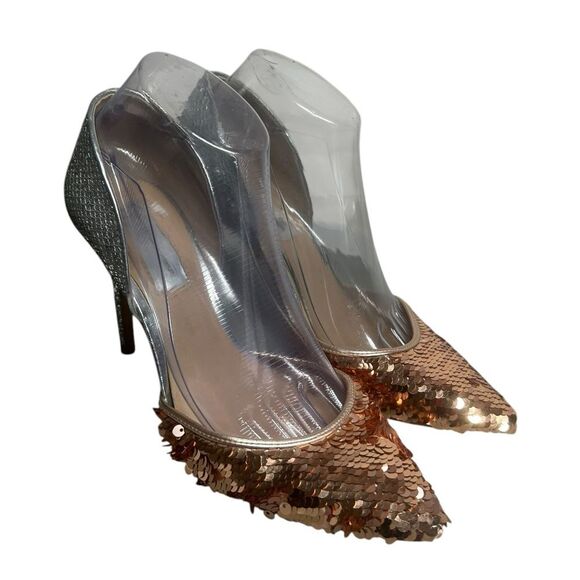 INTERNATIONAL CONCEPTS Womens Sequin Silver Heels Size 8 Party Holiday Christmas - Picture 3 of 11